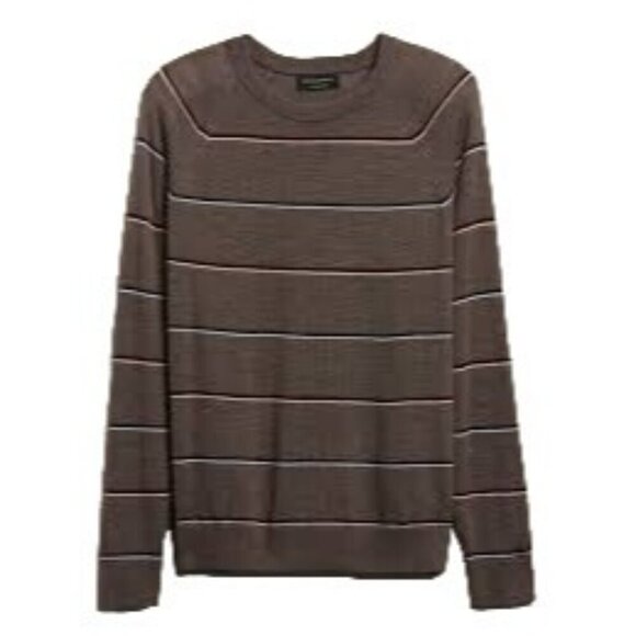 NWOT Banana Republic Mens Brown Striped 100% Merino Wool Sweater L - Picture 1 of 6